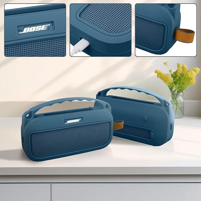 co2CREA Hard and Silicone Case Replacement for Bose New SoundLink Flex 2nd Gen Bluetooth Portable Speaker, with Carabiner and Shoulder Strap (Twilight Blue Case)