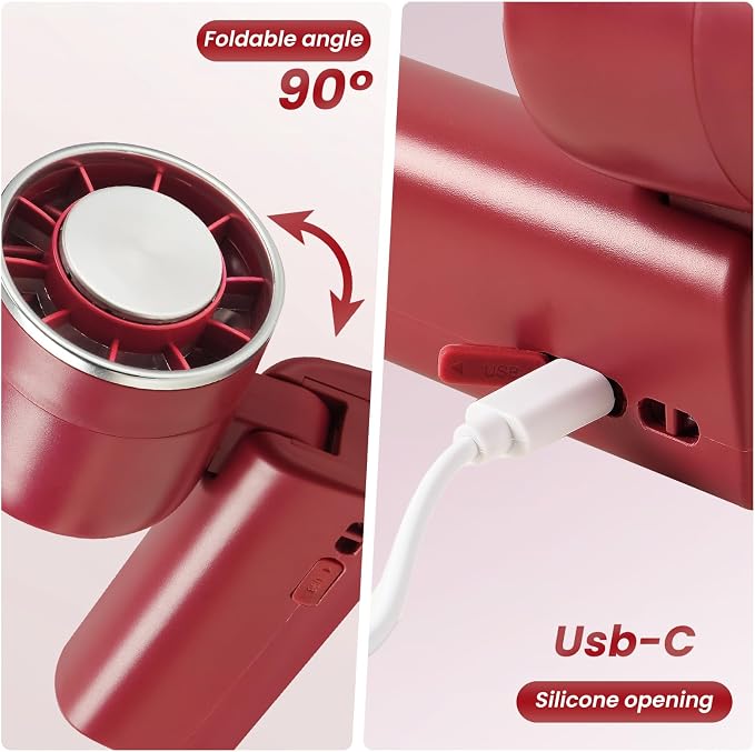 Foldable Handheld Fan with Ice Cooling - 4 Speed Rechargeable Mini Portable Fan, Ultra-Lightweight Personal Air Cooler for Desk, Travel and Makeup, Red