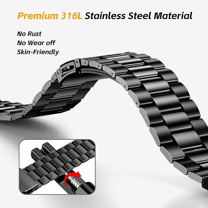SUPLINK Stainless Steel Bands Compatible with Samsung Galaxy Watch Ultra Band for Men (2025/2024), Adjustable Metal Band Protective Bumper for Galaxy Watch Ultra Case Accessories 47mm,Black