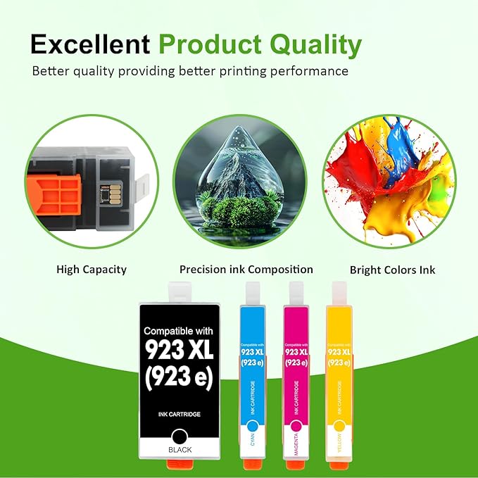 923 923XL 8130e 8120e Ink Cartridges Combo Pack with Chip: Replacement for HP Printers Ink 923e 923 923XL for HP 923 OfficeJet Pro 8130e 8135e 8138e 8139e 9130 8125e 8122e 8120 8124e Printer (4 Pack)