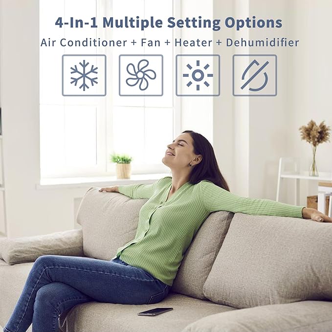 Shinco 14,000 BTU Grey Portable Air Conditioner with Heater up to 700 Sq. Ft, Ac Heater Combo Window Unit, Portable AC Unit with Dehumidifier & Fan, Cools & Heats,Remote Control and Window Kit