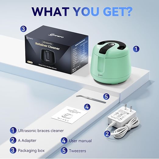 Ultrasonic Retainer Cleaner Machine 48kHz, Dental Cleaning Pod, Ultrasonic Retainer Cleaner for Dentures, Aligners, Mouth Guards, Toothbrush Heads and Jewelry with 200ML Capacity, LAB Supply | Gentle cleaning action works well on mouth guards, toothbru...