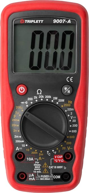 Triplett 9007A High Performance 2000 Count Digital Multimeter - AC/DC Voltage, AC/DC Current, Resistance, Continuity, Diode Test, plus Temperature, Frequency and Capacitance