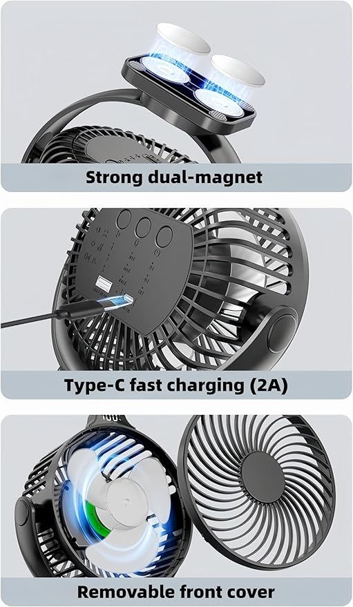 [Upgraded 2X Magnet] 2-Pack Magnetic Cruise Approved Fan with LED Display, 12000mAH Battery Operated Fan, Timer & Light, Fits for Cruise Ship Cabin, Sleeping, Camping, Travel & Cruise Essentials 2026