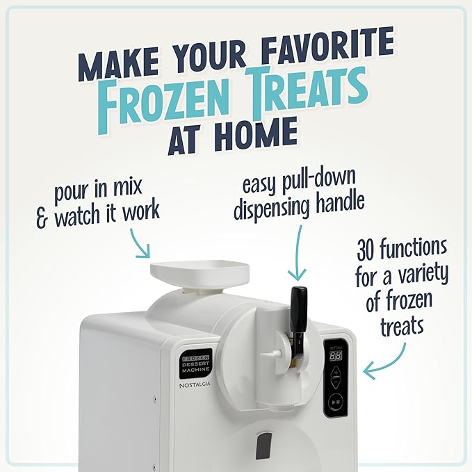 Nostalgia Easy-Dispensing Soft Serve Ice Cream Machine - Ice Cream Maker for Frozen Yogurt, Sorbet, Gelato, Drinks, and More in Minutes - LED Display - 1 Quart - WHITE