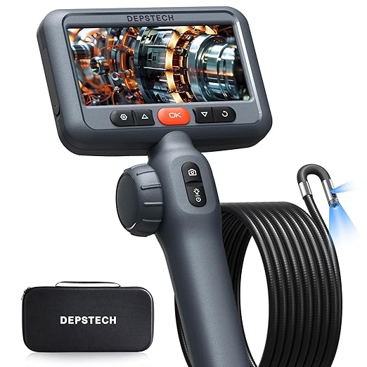 DEPSTECH 10FT Articulating Endoscope Camera with Light: Dual Lens Two-Way Articulated Industrial Borescope with 4.5" Screen and Snake Cable, Inspection Camera Automotive Tool for Wall, Pipe, Mechanic
