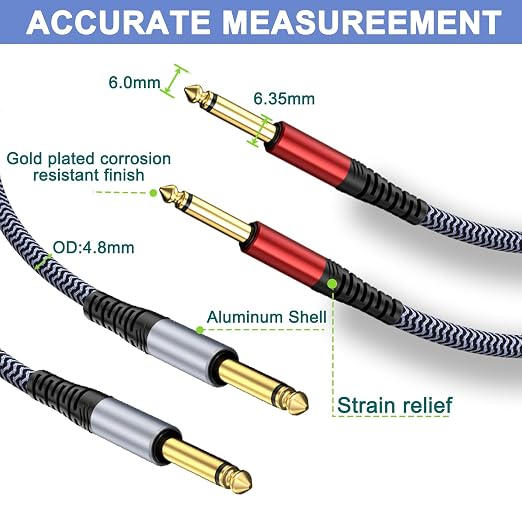 1/4 Guitar Instrument Cable 25ft 2-Pack, Straight to Straight 1/4 Instrument Cable Compatible with Electric Guitar,Bass,Drums,Pedal,Amplifier,Preamp,Mixer,Tuner,Speaker,Acoustic