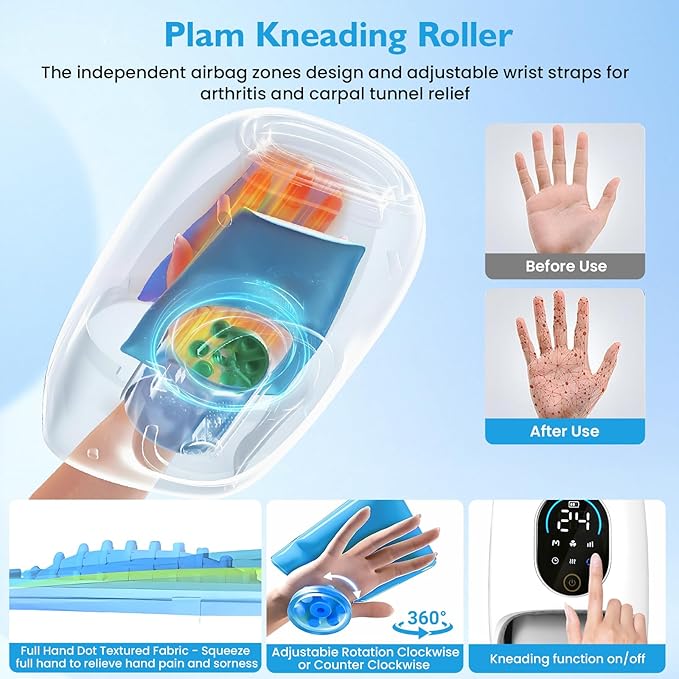 Hand Massager with Heat and Compression and Cooling, Electric Hand Massager for Arthritis and Carpal Tunnel Relief, Cordless Wrist Palm Finger Hand Massage, Fathers Day Dad Gifts for Men