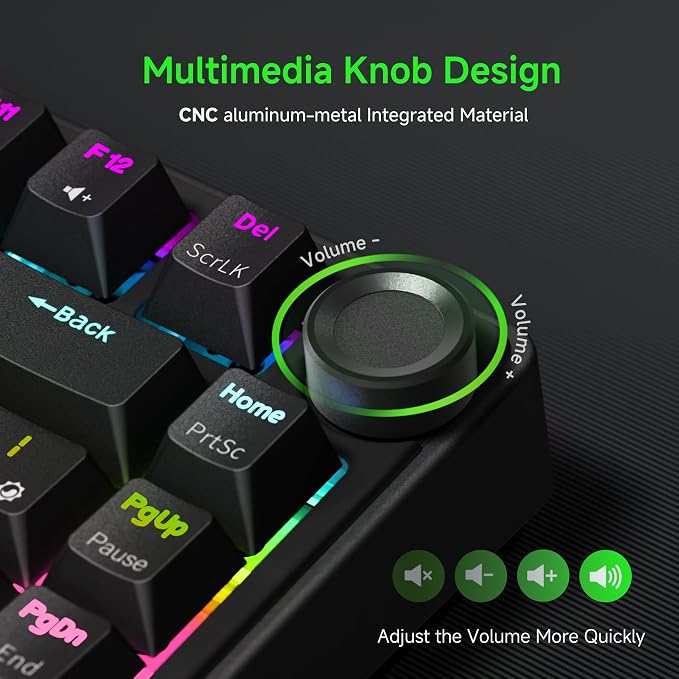 RK ROYAL KLUDGE R75 Wired Mechanical Gaming Keyboard, 75% Hot-Swap Mechanical Keyboard Volume Knob, Soft Pre-lubed Tactile Brown Switch