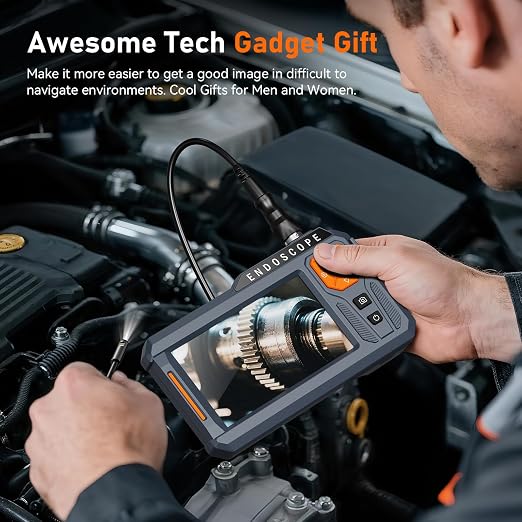 Triple Lens Borescope with 32G Card, Ginocaco 5" IPS Endoscope Camera with Light Support Photo/Video, IP67 Waterproof Snake Camera with Semi-Rigid Cable for Automotive, Plumbers, HVAC(16.4Ft)
