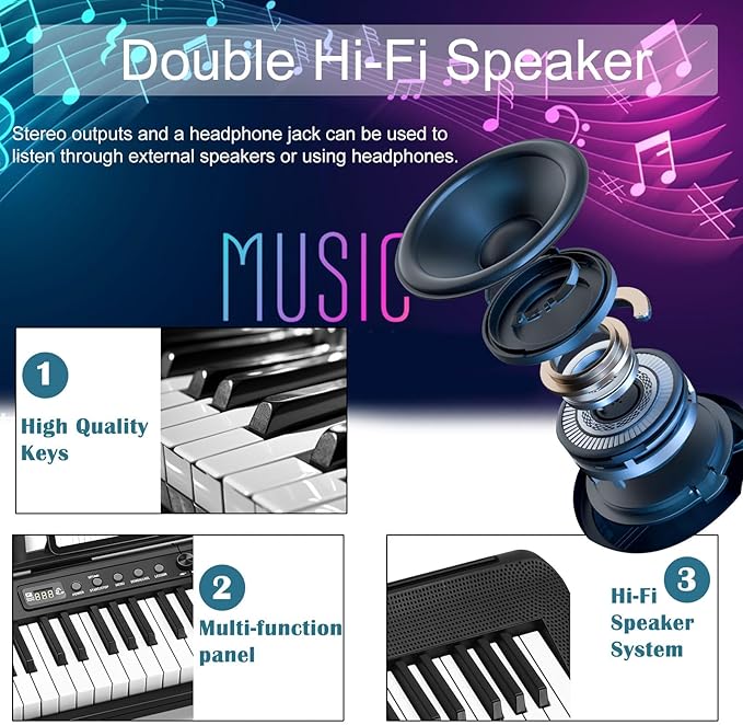 88 Key Digital Piano, Semi Weighted Electronic Keyboard Piano with Music Stand, Power Supply, Sustain Pedal, Bluetooth, Carrying Case, Headphones, USB-MIDI Compatibility, for Beginner Professional