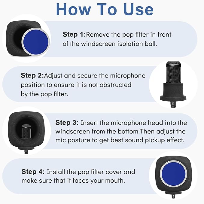 Microphone Isolation Ball, Microphone Isolation Shield Pop Filter for Microphone for Noise and Reflection Reduction, Sound-Absorbing Foam Cover for Recording Studios, Singing, Live Stream