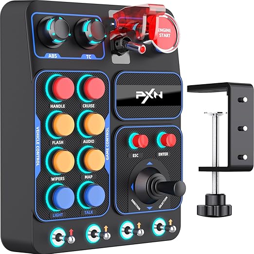 PXN CB1 Sim Racing Button Box for Racing, Truck & Farming Simulators/Games – USB Controller with 19 Buttons (9 Types), 30 Programmable Functions, RGB Lighting for Windows PC Wheel Bases