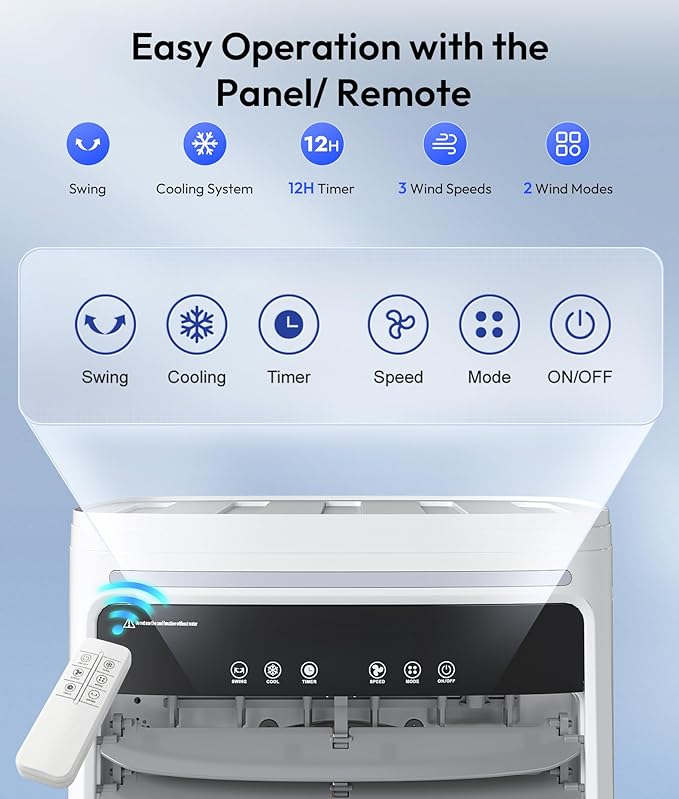 3-in-1 Portable Evaporative Air Cooler - 2000 CFM Swamp Cooler with Remote Control, 6.6-Gal Dual Tank, 4 Ice Packs, 12H Timer, 2 Modes 3 Speeds, Oscillating Cooling Fan for Large Room, Outdoor