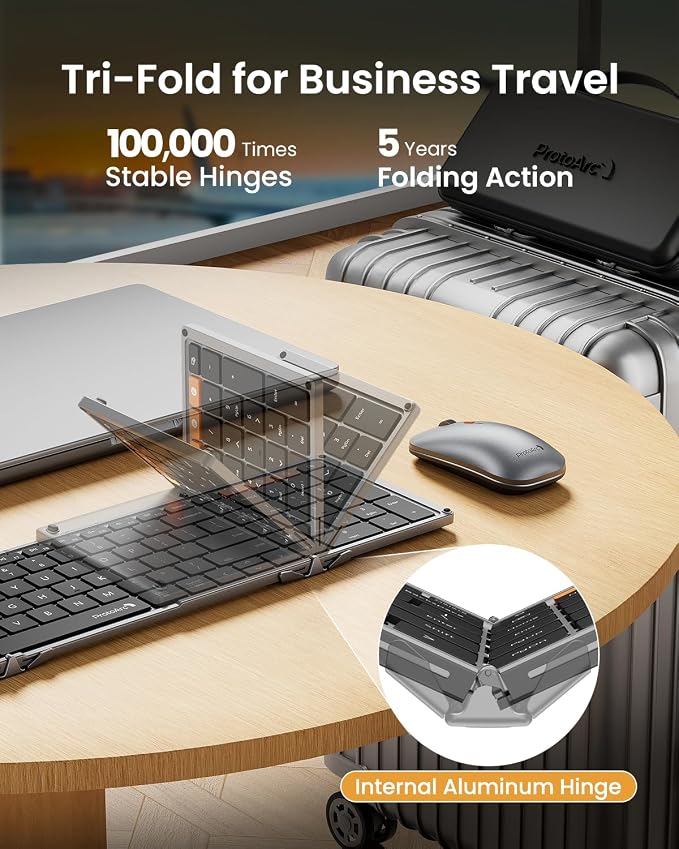 ProtoArc Backlit Foldable Keyboard and Mouse, XKM01 Pro Full-Size Portable Office Suite for Business Travel & Night Typing, Consistent Workspace Anywhere, 3-Device Connectivity for Hybrid Pros - Gray