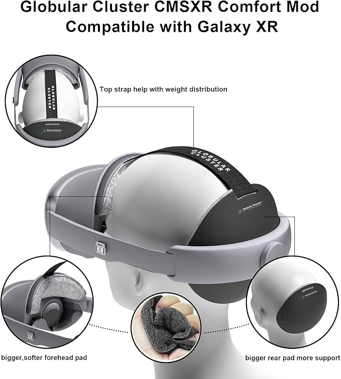 Globular Cluster CMGXR Comfort Mod Compatible with Galaxy XR | Soft & Enlarged Forehead/Rear Pads with Optional Top Strap, Sweatproof & Breathable Replacement Pad Kit