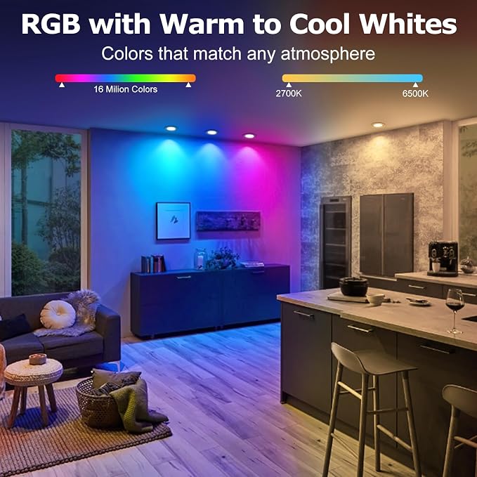 LightingWill 2 Inch LED Recessed Lighting, Smart WiFi LED Downlight, 5W Ceiling Light Compatible with Alexa/Google Assistant, Dimmable RGB & 2700K-6500K, 120V with Driver (1 Pack)