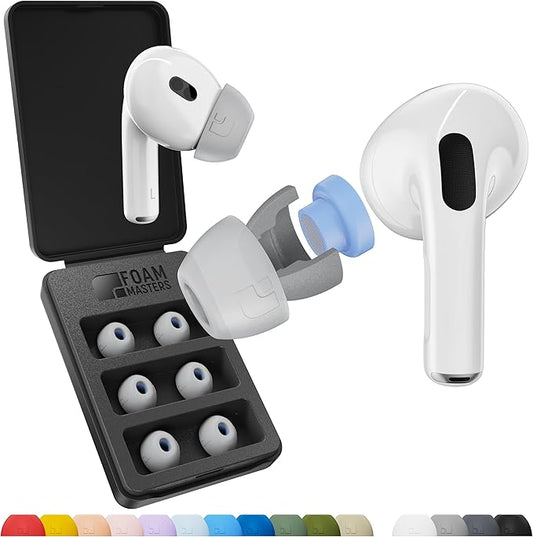 Ultra-Premium Silicone-Memory Foam Ear Tips for AirPods Pro 1st and 2nd Gen | Ultra Secure for Athletes | Comfortable | Better Sound | by Foam Masters SportMagic (Gray, Assorted S/M/L)