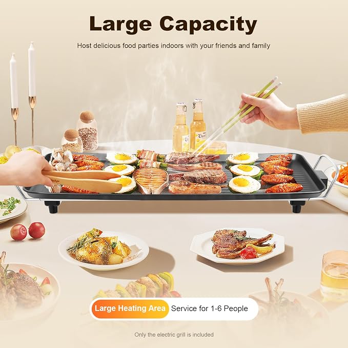Electric Griddle & Flat Grill with Nonstick Large Cooking Surface and Removable Probe 11" x 26", 32-482℉(Five Gears Adjust)