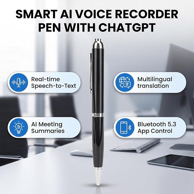 Intelligent Transcription Voice Recorder Pen, 5.3 AI Real Time Translation Language Learning Assistant, for Business Meeting Learning (128GB)