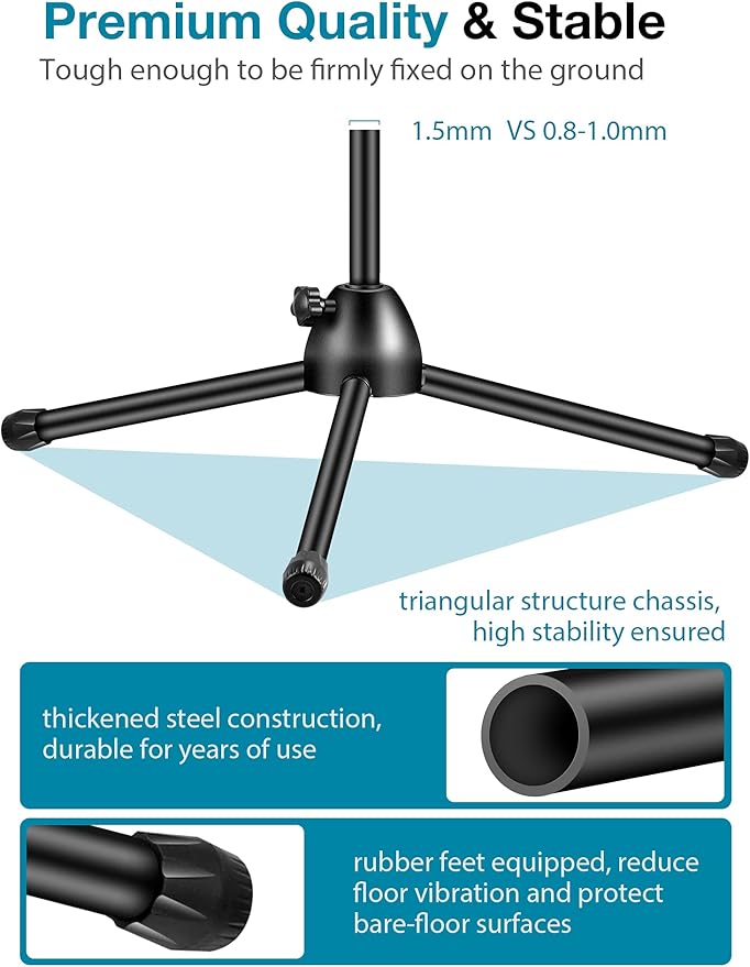 InnoGear Microphone Stand, Boom Arm Mic Stand Floor Detachable Height Adjustable Heavy Duty with Mic Clip Holder Metal Base for Blue Yeti HyperX QuadCast Shure SM58 Samson Q2U Fifine K669B