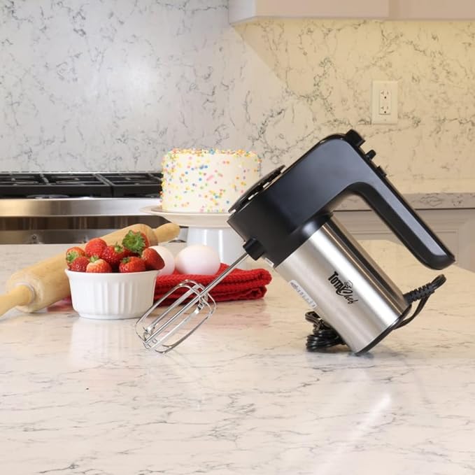 Total Chef TCHM02 6-Speed Hand Mixer, 250 Watts with Turbo Boost, Beaters and Dough Hooks,Multi-Function Mixing Stainless Steel, Countertop, Black/Gray