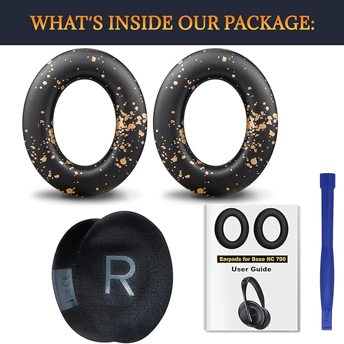 SOULWIT Protein Leather Replacement Earpads for Bose 700 (NC700) Wireless Headphones, Ear Pads Cushions with Softer Protein Leather, High-Density Noise Cancelling Foam, Added Thickness - Black Gold