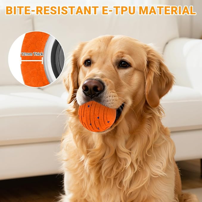 Smart Interactive Dog Toy with Remote Control, E-TPU Toy Ball for Aggressive Chewers, Automatic Moving, IPX6 Waterproof, Rechargeable Rolling Ball for Small/Medium/Large Dogs, ORG&BLU