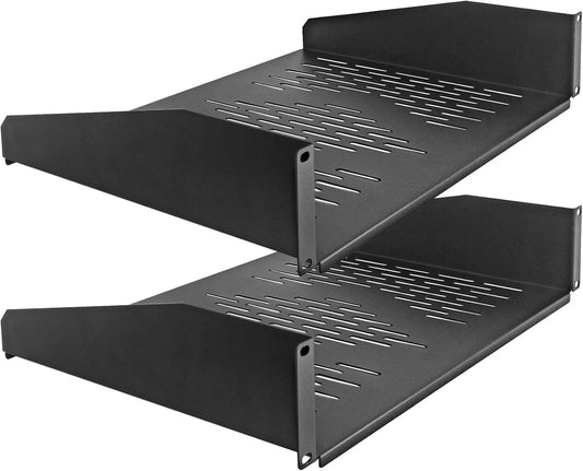 RIVECO 2 PCS 2U Rack Shelves 14 Inch Depth, Rack Mount Vented Cantilevers for Server 19" Server Racks & Network Cabinets Black