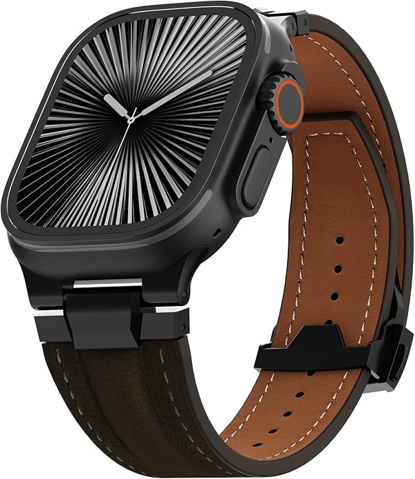 Vintage Genuine Leather Band for Apple Watch Ultra 49mm (2026 Upgrade), Rugged Replacement Strap Compatible with iWatch 46mm 45mm 44mm - for Men Women, Fit Ultra3/2/1, SE 3/2/1, Series11 10/9/8/7/6/5/4