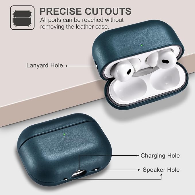 ICARER AirPod Pro 3 Case, 100% Geniune Leather Case, Handmade Top Grade Vintage Cover, Shockproof Protective Cover Support Wireless Charging, Compatible with AirPods Pro 3 2025 Model (Blue)