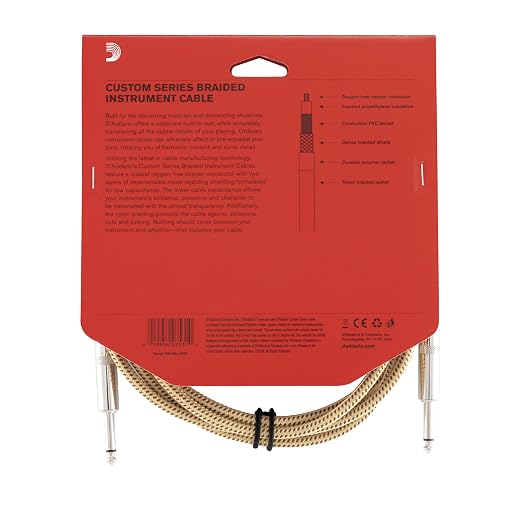 D'Addario Guitar Cable - Guitar Lead - Instrument Cable - Guitar Accessories - Custom Series Braided Cable - 10 Feet/3.05 Meters - Tweed - 1 Pack