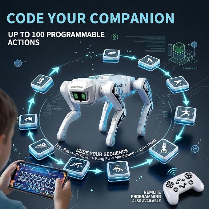 Smart Robot Dog for Kids 3-12, App & Remote Control RC Stunt Puppy, Programmable STEM Toy with AI Emotion Mode & 30+ Actions - Interactive Electronic Pet Gift for Boys Girls