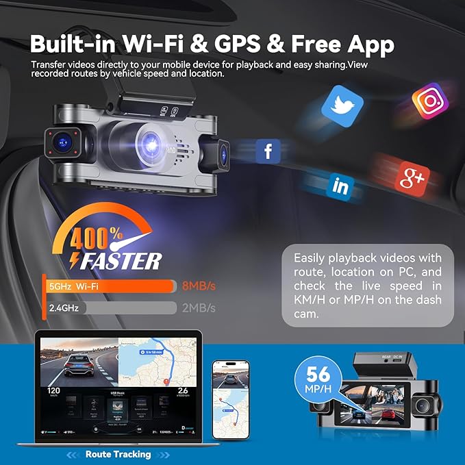 4K DashCam for Cars,4 Channel Car Dash Cam Front and Rear Inside with Voice Control,5G WiFi GPS, Night Vision, G Sensor, WDR, 24/7 Parking Mode Loop Recording ，Dash Camera with Free 128G Card Gray