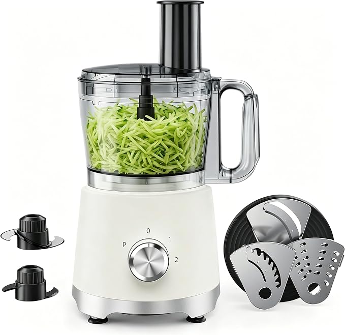Simple Deluxe Food Processor 10.5 Cup, Multi-Functional Vegetable Choppers Food Grinder with Slicing Shredding Chopping Kneading, Suitable for Smoothie Fruit Dough, 2.6QT, White