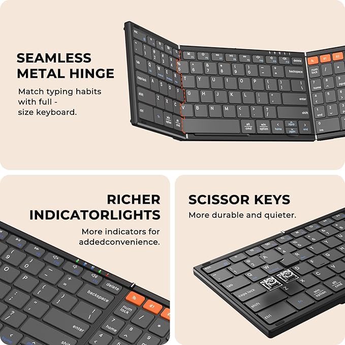 MEETION Foldable Keyboard and Mouse, Portable Folding Wireless Keyboard Mouse, Full Size Rechargeable 2.4G+Dual Bluetooth Keyboards for Business Travel, for Windows/Mac/iOS/Andriod, iPad/Laptop