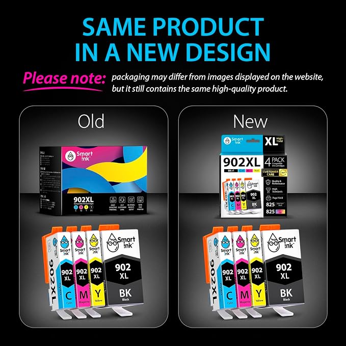 Smart Ink Compatible Ink Cartridge Replacement for HP 902 XL 902XL (4 Combo Pack) to use with Officejet Pro 6978 6968 6974 6975 6960 Officejet 6951 6954 6956 6958 Printers
