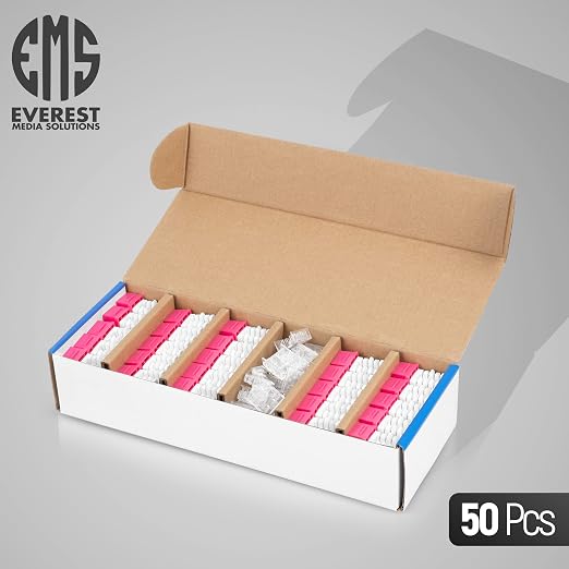 Everest 90° Angled RJ45 Cat6 Keystone Jacks 50-Pack in Pink - Slim Profile Female RJ45 Connectors - Cat 6 Keystone Jack - Compatible with 90° Angled Speed Termination Tool - easyJACK (B094WB91H3)