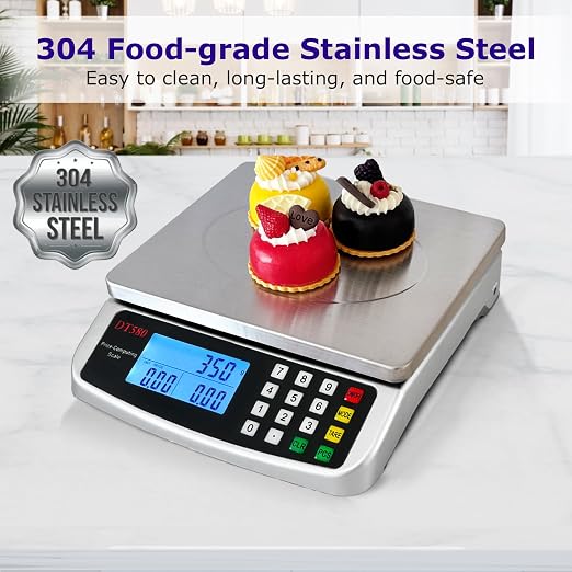 110lb/50kg Food Scale Digital Kitchen Scale with Tray Large LCD Display 304 Stainless Steel Commercial Price Computing Scale Counting Scale for Baking Cooking Meat Industry Counting Adapter Included