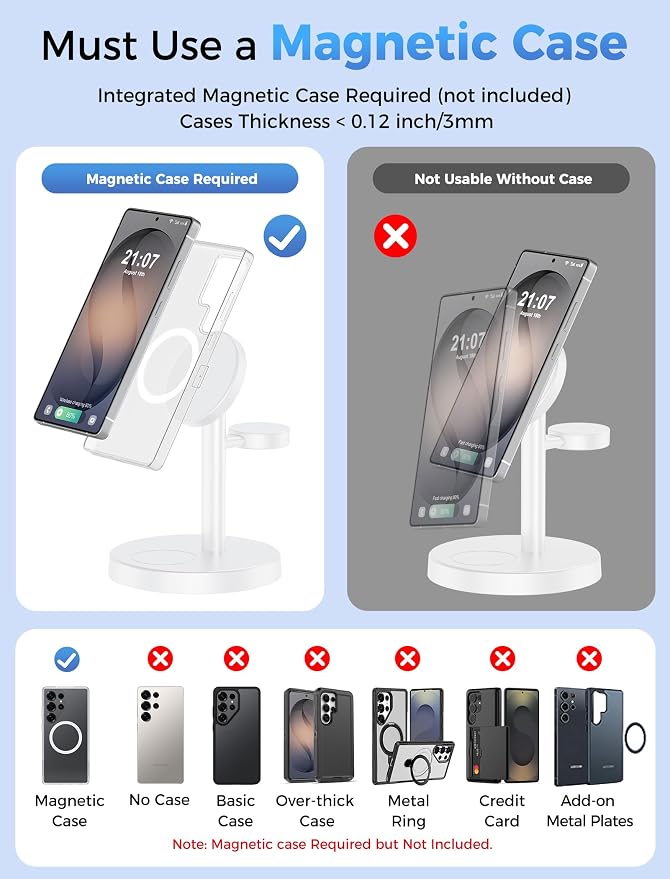 Magnetic Wireless Charger for Samsung, 3 in 1 Fast Charging Station Phone Charger Stand Compatible with Samsung Galaxy S26 S25 S24 S23 Ultra Z Fold/Flip 7, Galaxy Watch Ultra 8 7 6, Buds 4/3 Pro