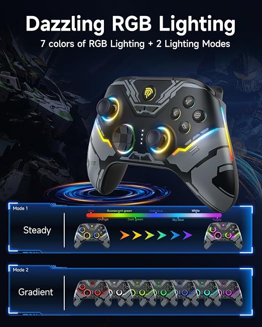 EasySMX X15 Wireless PC Controller with Hall Effect Joysticks & Triggers, RGB Lighting, 2 Back Buttons, 1000mAh Battery, Bluetooth Game Controller for Windows PC, Steam, Switch & Android