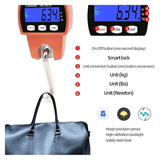 Crane Scale Luggage 300kg Portable Suitcase Digital Electronic Weigh Travel Bag Weight Balance Hanging with Backlight Industrial Commercial Use(Blauw)