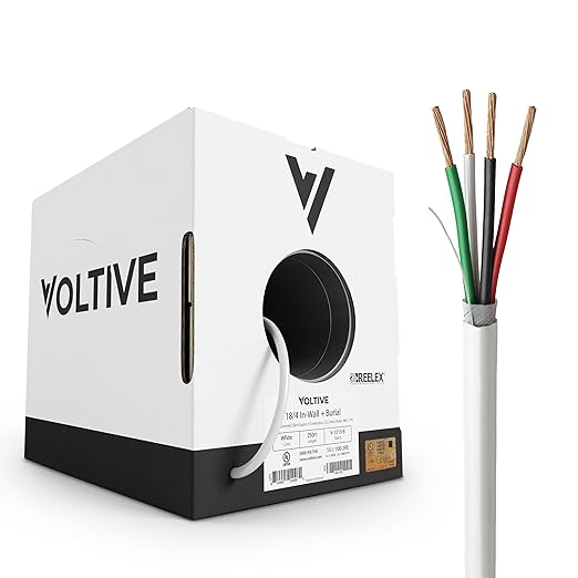 Voltive 18/4 Low Voltage Wire, in-Wall CL3 & Direct Burial, White, 250ft - 18AWG, 4 Conductors, Stranded Bare Copper, UL Listed - V-1213-6
