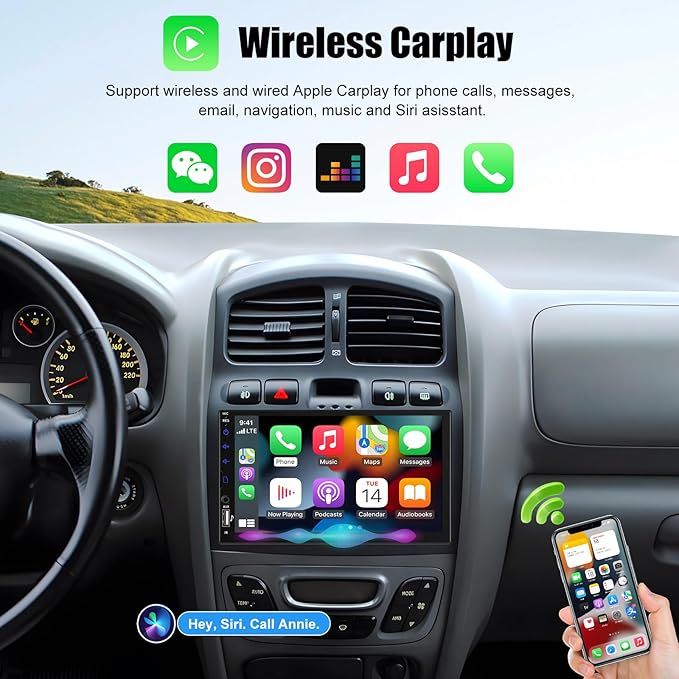 7" Single DIN Car Stereo with Wireless Apple CarPlay, Android Auto, HD Touch Screen Car Radio Bluetooth 5.2 Car Play Car Audio Receivers Support Mirror Link, FM Radio, SWC/USB/TF/AUX Head Unit