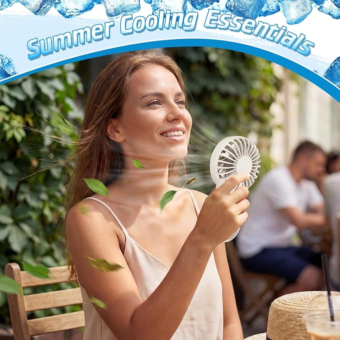 VIHOSE 4 Pcs Portable Hanging Fan, 3 Speeds Personal Rechargeable Desk Hand Held Small Fan with D Metal Hook for Cooling Small Personal Hands Outdoor Travel (Black,Dark Blue,Dark Green,White)