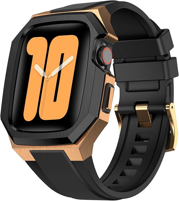 Luxury Metal Case with Band Compatible for Apple Watch 44mm 45mm 46mm 49mm,Men Rugged Protective Bumper Cover with Soft Silicone Strap for iWatch Series 11/10/9/8/7/6/SE3/SE2/SE/5/4 and Ultra 3/2/1 49mm
