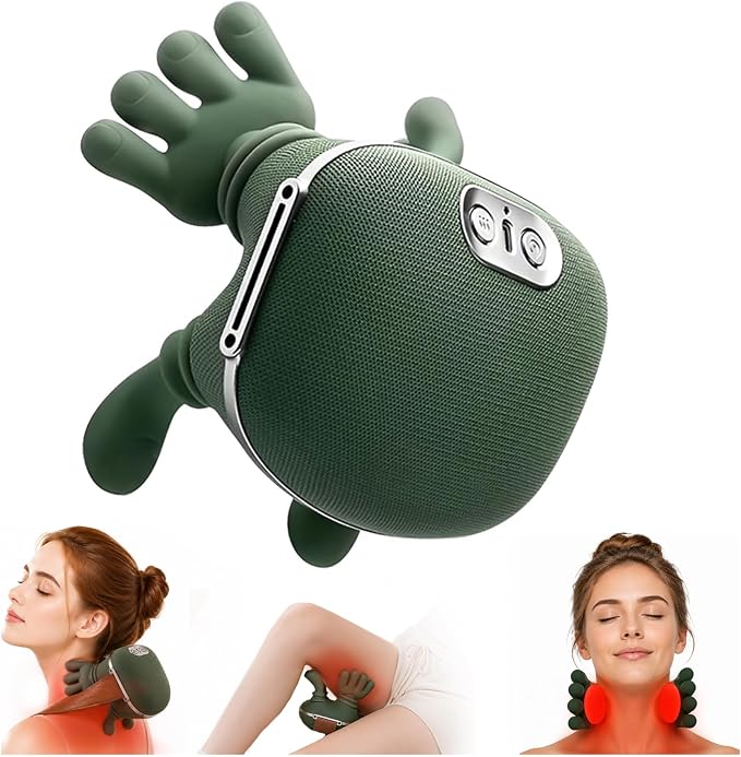 Shoulder and Neck Massager, Bionic Heated Massager with Fingers, 4D Kneading Massage, Deep Tissue and Back Pain Relief, Green