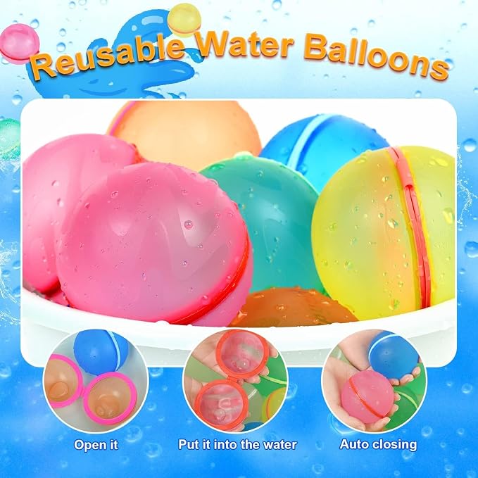 98K Reusable Water Balloons 12 Pcs with Mesh Bag, Pool Beach water Toys for Boys and Girls, Outdoor Summer Toys for Kids Ages 3-12