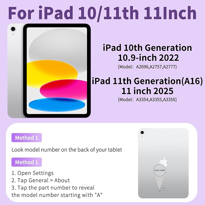 Keyboard for iPad 11th Gen, 11/10.9inch iPad Case with Pencil Holder, 11inch A16/10.9" Slim Lightweight case with Wireless Keyboard Folio Cover Auto Wake/Sleep, Purple