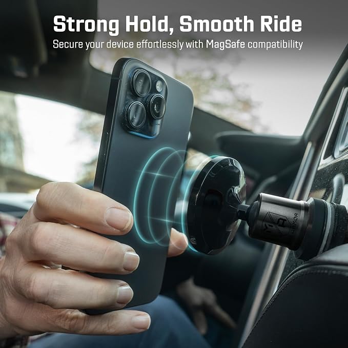 Mob Armor MobNetic Maxx MS - MagSafe Compatible Car Phone Mount w/ 90º Tilt, 360º Rotation & Durable Aluminum Build, Magnetic Holder for iPhone & Android Devices, USA Assembled - Black Chrome